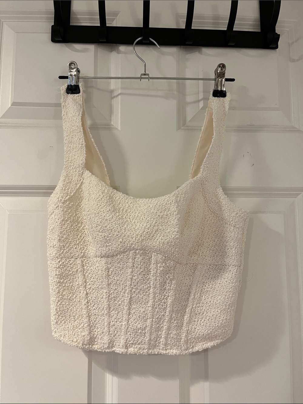 H&M Cream Textured Cropped bustier Tank Top
